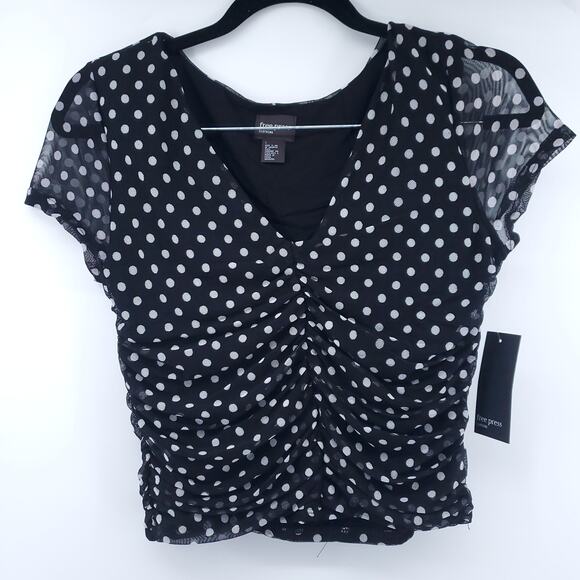 Free Press Retro Rockabilly Modern Chic Polka Dot Crop Top Semi Sheer V-Neck L - Picture 1 of 12